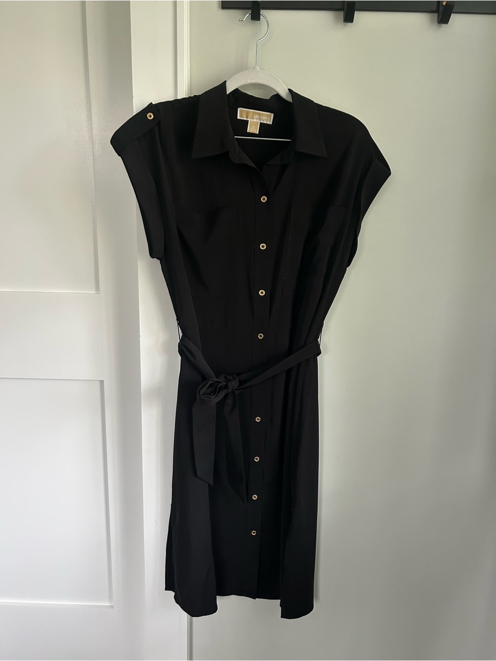 Michael Kors Black Button-Front Midi Shirt Dress